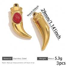 1Pc/3Pcs Gold Plated Stainless Steel Horn Pendant With Natural Stone, Vintage Boho Style, Tarnish Resistant For DIY Jewelry Making Findings - Pendants - View 19