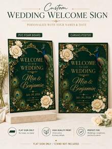 客製化婚禮歡迎牌、客製化飾牌、婚禮飾牌、個性化飾牌、個性化歡迎牌、派對禮物、DIY派對入口牌、可上傳照片、適用於生日、退休、婚禮派對與居家裝飾、照片歡迎牌 - 彩色 - 查看 5
