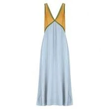 V-Neck Sleeveless Color Blocking Color Clash Swing Dress - 黃色 - 查看 1