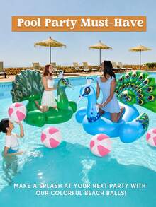 6/3pcs Inflatable Beach Balls, Large Rainbow Beach Ball Bulk Pack, Suitable For Pool Party, Adult Summer Pool Games, Beach Games, Hawaiian Pool Party Favors - Pink - View 5