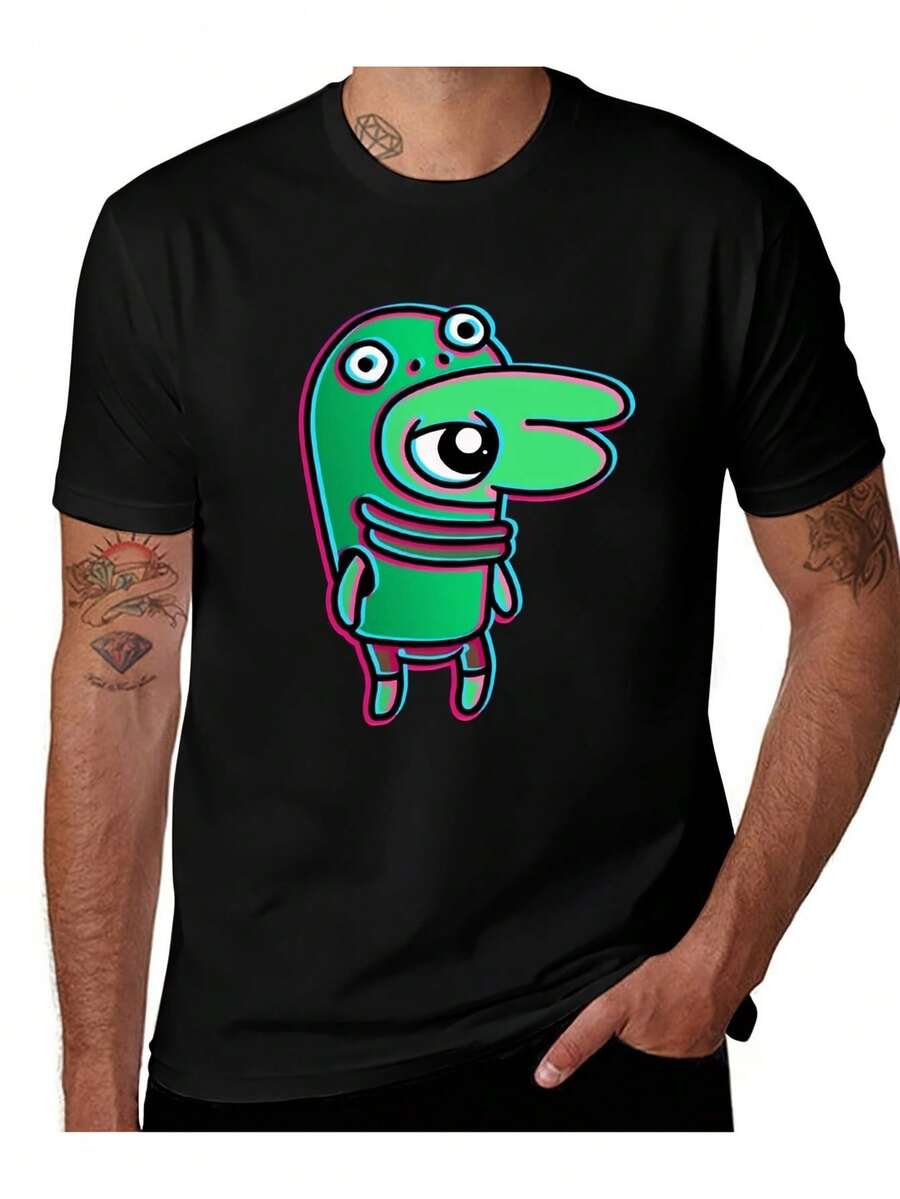 Lächeln Freund Herr Frosch Bliblie Charakter T-Shirt - süßes Gleb/Glep Frosch Design, lässiges Kurzarm Rundhals T-Shirt für S, ganzjährig bequem zu tragen,
