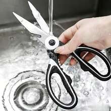 Multifunctional Stainless Steel Kitchen Scissors With Protective Cover, Dual-Use For Home And Commercial, Non-Slip Effort-Saving Culinary Shears For Vegetables, BBQ Meat, Baking Ingredients - Black - View 4