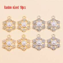 10Pcs Snowflake Series Pearl & Rhinestone Alloy Snowflake Pendants, Suitable For DIY Jewelry Making, Necklace Bracelet Earring Accessories, Christmas Holiday Decoration Gifts - Multicolor - View 32