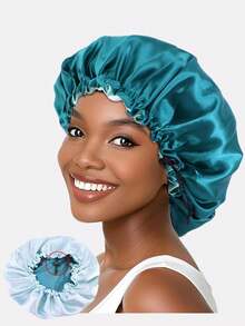 1pc Women's Double Layer Satin Sleep Cap, Beauty Perm Cap, Chemotherapy Cap With Adjustable Buckle, Suitable For Daily Use - Khaki - View 15