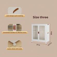 White Foldable Storage Cabinet | No Assembly Required (Or Simple Assembly) | Thickened PP Material | Suitable For Bedrooms, Bathrooms, And Laundry Rooms | Features Lockable Swivel Casters And Magnetic Double Doors - Apricot - View 9