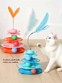 Multi-Layer Interactive Cat Climbing Tree Toy With Nylon Feathers And Random Color Cat Balls, Suitable For Indoor Kittens And Adult Cats, Relieves Indoor Boredom, Easy To Assemble And Fully Detachable - Multicolor - View 3