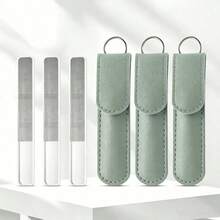 6pcs/2pcs New Nail File Set With Yellow Leather Storage Box And Transparent Nail Files, Suitable For Beginners For Simple Manicure, Mini Double-Sided Tools With Glass Polishing Strip For Shiny Nails, Crystal Nail File Manicure Transparent Tools - Multicolor - View 16