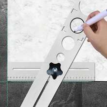 1 pieza Regla universal multifunción de acero inoxidable 304, herramienta de posicionamiento de perforación de precisión, localizador de azulejos y mármol, adecuada para herramienta universal de medición y marcado de azulejos de pared y piso, regla de ángulo de grado industrial - A - Ver 9