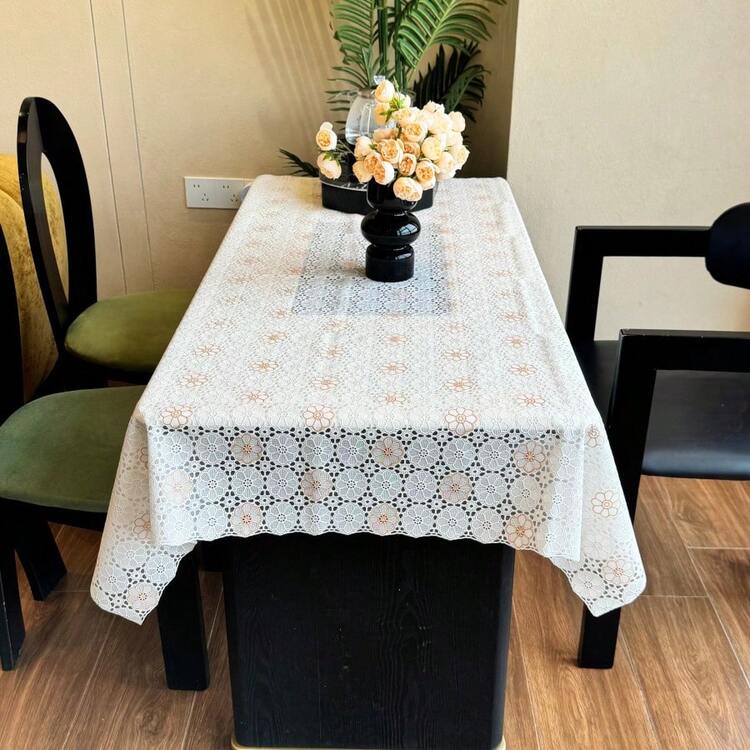 長方形 PVC 桌布，花卉圖案，防水、防油、防皺且易於清潔。非常適合餐桌和戶外派對佈置。也可根據需要自定義尺寸，用於 DIY 廚房裝飾。 - 米色 - 查看 7