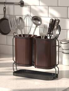 1pc Minimalist Countertop Kitchen Utensil Drain Rack, Multi-Compartment Drainage Kitchen Storage Rack, Suitable For Chopsticks, Knives, Forks, Spoons, Space-Saving Home Desktop Organizer, Keeps Utensils Dry And Organized On Kitchen Countertop - Multicolor - View 7