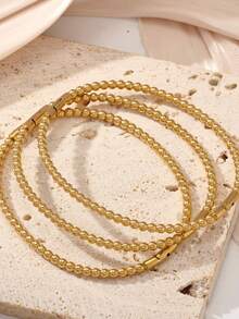 3 piezas de pulseras chapadas en oro de 18K con cuentas, diseño de cuentas redondas de 3mm de ancho, acero inoxidable 304 hipoalergénico que no se desvanece, brazaletes versátiles de estilo Ins para mujeres - gs3 - Ver 4