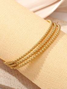 3 piezas de pulseras chapadas en oro de 18K con cuentas, diseño de cuentas redondas de 3mm de ancho, acero inoxidable 304 hipoalergénico que no se desvanece, brazaletes versátiles de estilo Ins para mujeres - gs3 - Ver 3