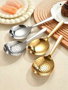 1件不鏽鋼大圓頭餐勺、濾勺、分量勺、飯店用湯勺、麵粉勺 - 彩色 - 查看 1