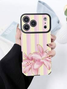 1 قطعة غطاء هاتف بتغطية كاملة بتصميم زنبق مخطط عصري ومنعش، كلاسيكي مقاوم للسقوط، بملمس فاخر يشبه جلد PU الناعم، نافذة كبيرة، جديد، مناسب كهدية عيد ميلاد أو هدية عطلة للأصدقاء والعائلة والأزواج ولنفسك، متوافق مع سلسلة iPhone17/iPhone17Pro/16/15/14/13/14/12/11 - متعدد الألوان - مشاهدة 2