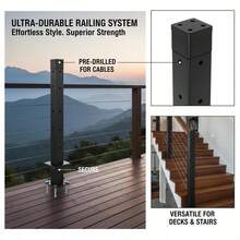 Cable Railing Column 36x1x2 Inch For Deck Stair Balcony, Pre-Drilled Pickets Mounting Bracket Railing Kit Black Finish Heavy Duty Metal Support 1-Pack-XY73576 - Multicolor - View 2
