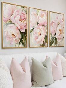 3pcs Vintage Melancholy Floral Wall Art, Dark Botanical Peony Art, Dark Academia Floral Wall Decor, Pink Peony Print, Soft Pink Floral Painting, Abstract Floral Poster, Personalized Home Decor Canvas Poster, Christmas Decoration, Christmas Gift, Framed/Unframed - Flower - View 7