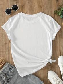 1 Pcs Casual Elegant 100%Cotton Unisex T-Shirt, Cute Black Cat Holding Coffee Cup Front Print, Summer Top For Street, Travel & Airport Wear, Breathabl - 白色 - 查看 6