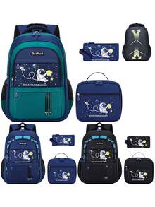 3pcs Kid's Cartoon Backpack With Handbag Pencil Case, Astronaut Back To School Bag, Large Capacity School Backpack, For Children Aged 7 To 14 - Astronaut 3-piece Set - View 3