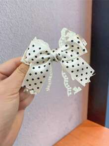 2pcs Spring/Summer Mesh Lace Pearl Bow Daily Versatile Hair Clips - Beige - View 3