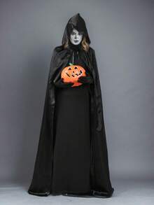 1pc Halloween Costume Black Grim Reaper Cloak With Hat, Adult Festival Cloak Outfit - A - View 8
