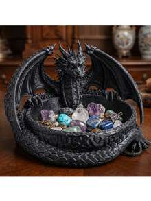 1pc Black Curly Dragon Resin Storage Tray, Gothic Witch Crystal Ore Display Dish, Multi-Functional Jewelry Key Coin Organizer, Wicca Altar Spiritual Desktop Decor Gift - Multicolor - View 6