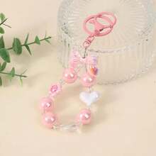 Candy Color Bow Beaded Phone Chain, Heart & Flower Acrylic Bead Wrist Strap, Detachable Round Ring Phone Case Charm, Bag Pendant, Keychain Accessory, Sweet Girl Gift, Sold Individually - Multicolor - View 8