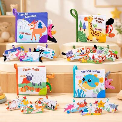 4 Themes Montessori Sensory Touch Fabric Books, Interactive Early Education Plush Toys, Suitable For 0-12 Months Newborns