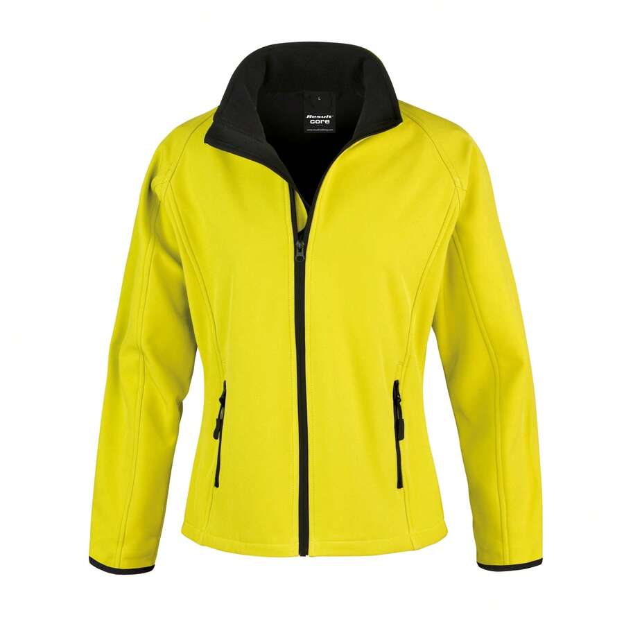 Result Womens/Ladies Core Printable Full Front Zip Softshell Jacket - Yellow / Black - View 1
