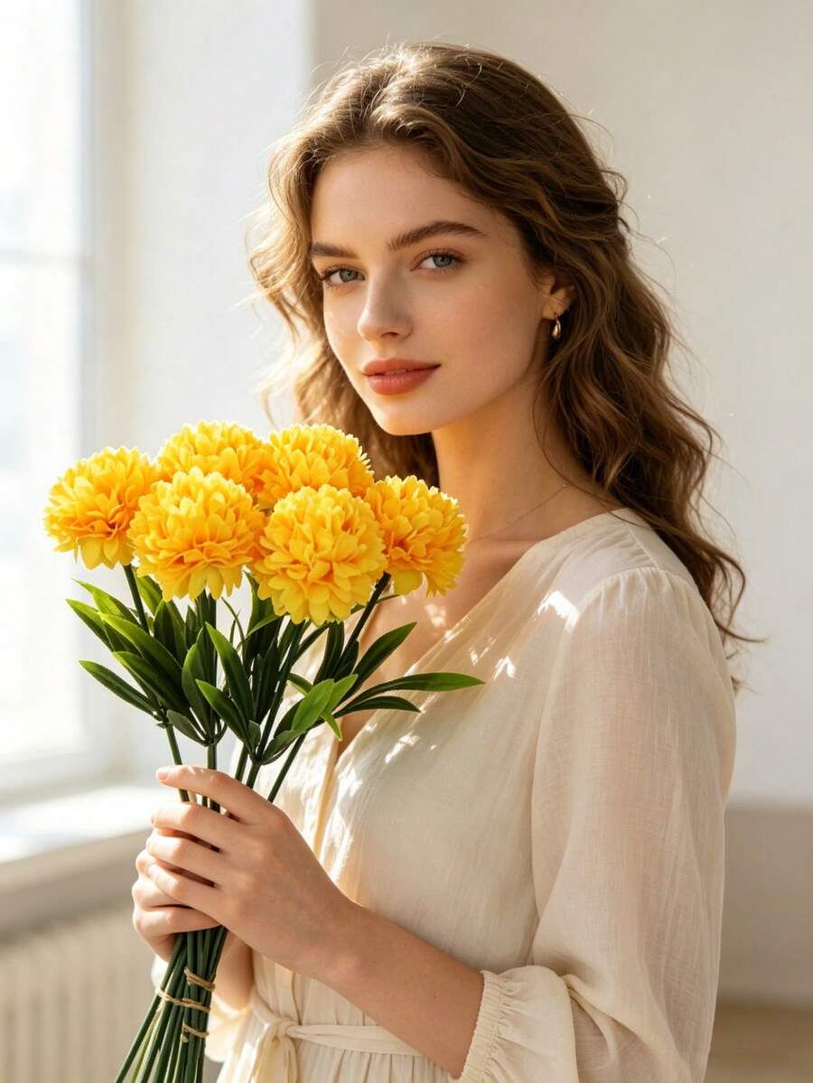 1/6 Pcs Artificial Flowers , Faux Flower Stems, Silk Artificial Flowers, For , Wedding Bouquets, Cemetery Wreaths, DIY Crafts