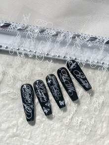 1pc Luxury Vintage Cursive English Nail Art Sticker, Featuring Cursive English Phrases And Minimalist Line Butterfly Decorative Elements, Suitable For Mature Commute, French Date, Evening Party, Wedding Dress Styling, Aesthetic Outfits, Etc., DIY Use For Career Women, Nail Art Enthusiasts, Press-On Nail Shop Owners, Wedding Nail Artists Nail Stickers - White - View 8