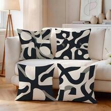 4pcs Black & White Fluid Geometric Abstract Pattern Pillow Covers Without Inserts, Single-Sided Printed Pillow Covers, Suitable For Living Room, Bedroom, Home Decor, All-Season Pillow Covers - Multicolor - View 7