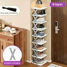 6/9-Tier Freely Combinable DIY Foldable Shoe Rack, Space-Saving Heavy-Duty Storage For Entryway, Bedroom & Dorm. Stable Wobble-Free Narrow Gap Vertical Shoe Shelf, Free Shoe Horn Included - View 4