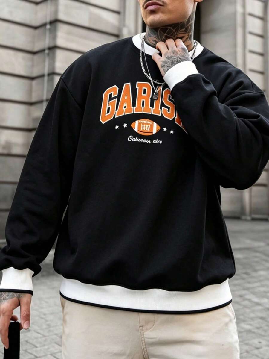 Sweatshirt Pria Grafis Huruf Preppy - Hitam - View 1