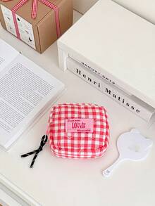 1pc Quilted Padded Makeup Bag, Plaid Small Storage Pouch, Student Coin Purse, Portable Mini Cosmetic Bag, Menstrual Pouch, Miscellaneous Items Organizer - Square - View 14