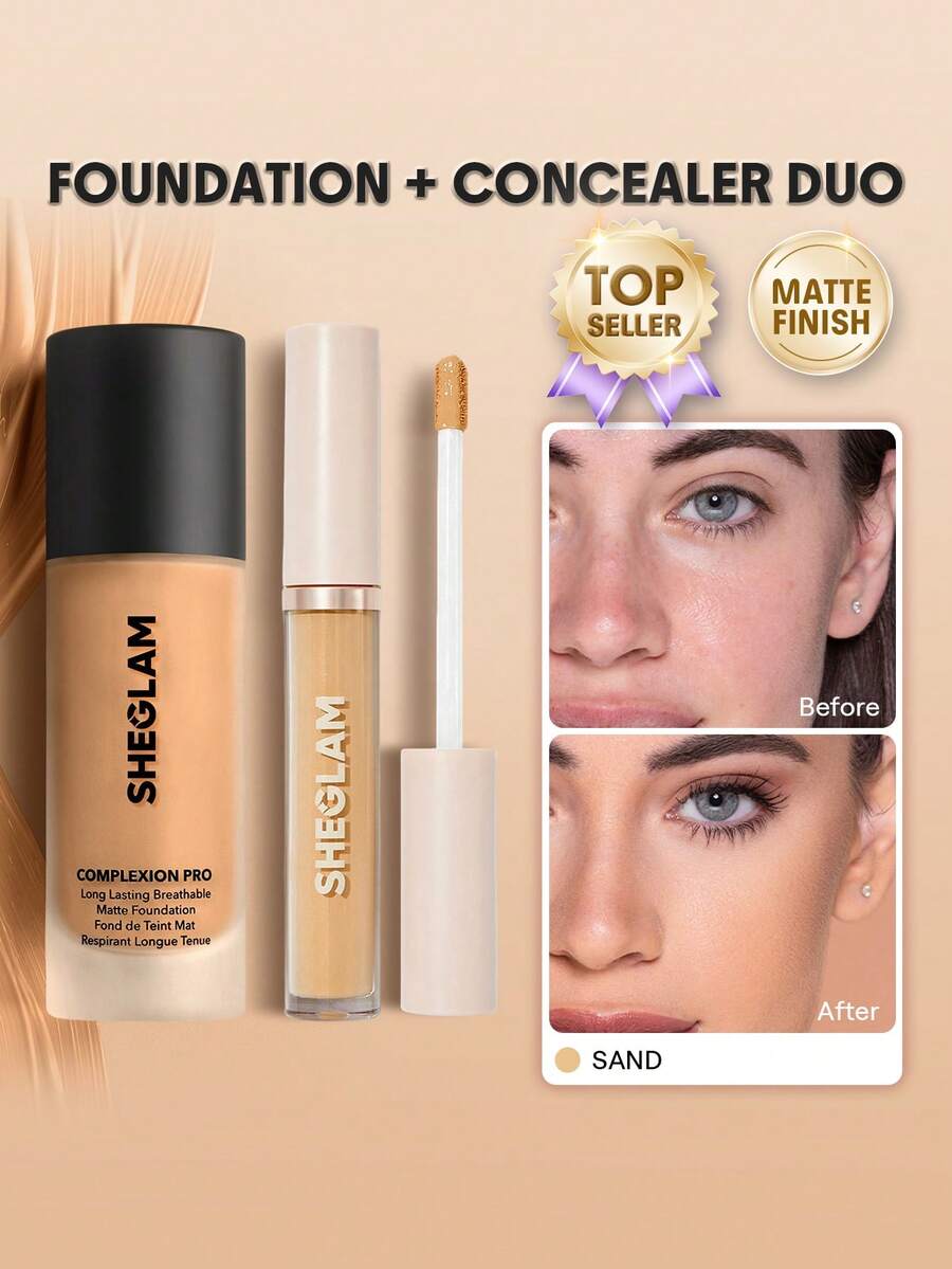 SHEGLAM [2件組] Complexion Pro 霧面粉底液與遮瑕膏套組 - Sand - 查看 1