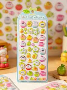 Q-Lia 15pcs Cute 3D Fruit Embossed Stickers, Water Droplet Effect Stickers, Reusable Waterproof Stickers, Waterproof Non-Slip 3D Fan Embossed Pattern Stickers, Textured 3D Design And Atmospheric Mixed Colors, Suitable For DIY Decoration - Multicolor - View 5