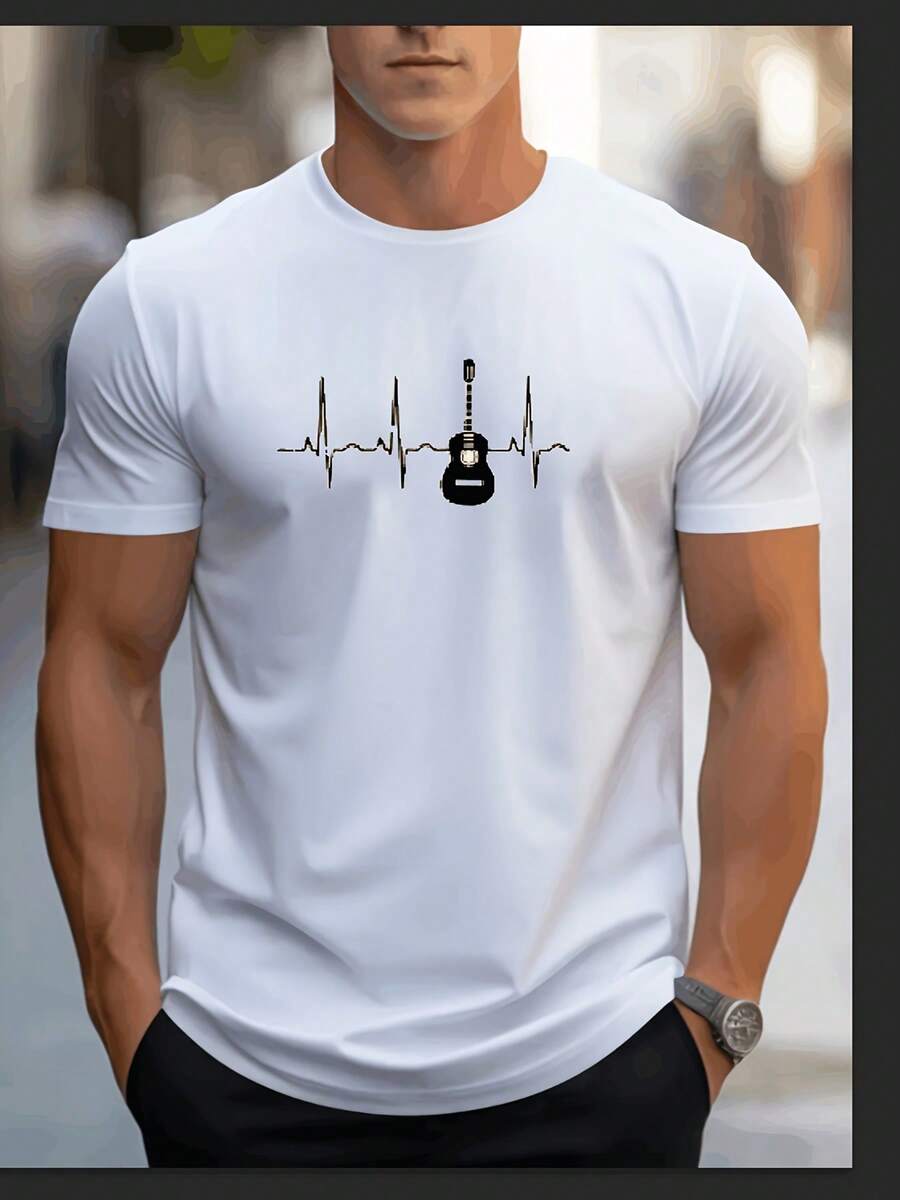 Men's Casual T Shirt Digital Printing - White - View 1