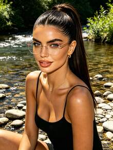 1 par de gafas de lente lisa exquisitas y encantadoras de moda para mujer, adecuadas para fiestas, viajes, festivales de música electrónica, estilo deportivo, conducir, atuendos de vacaciones, accesorio de moda encantador - Gris transparente que cambia de color - Ver 6
