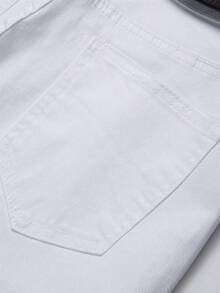 American Casual Daily Commute Versatile Pure White Distressed Ripped Slim Fit Stretch Slimming Casual Cropped Tapered Leg Jeans For Men - White - View 4