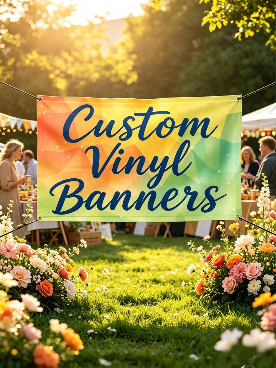 1pc Personalized Vinyl Banner,Custom Text/Logo/Image,Indoor Outdoor Use,Custom Business Advertising & Birthday Banner, Waterproof Indoor/Outdoor Sign, Full Color Custom Text & Logo, Ideal For Wedding,Birthdays,Holidays & More - Multicolor - View 1