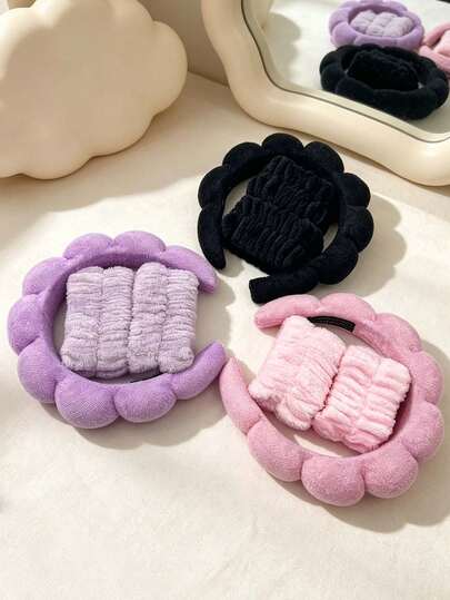3/2/1pc Set Girls Sponge SPA Headband And Wristband, Girls Towel Face Wash Set, Fashion Fabric Cloud Headband, Women's Headband, Hair Accessory Set, Suitable For Party Gifts And Daily Use