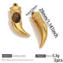 1Pc/3Pcs Gold Plated Stainless Steel Horn Pendant With Natural Stone, Vintage Boho Style, Tarnish Resistant For DIY Jewelry Making Findings - Pendants - View 21
