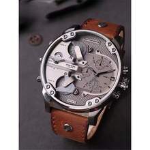 Men Diesel DZ7413Z Industrial Multi-Time Zone Wrist Watch, Grey Gradient Dial Calendar Retro Cowhide Band 3 Bar Hip Hop Fashion Quartz Watch - one-size - View 5