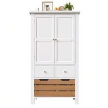 Kitchen Cabinet (80 X 40 X 140 Cm), Tall Sideboard, Multifunctional Sideboard, Storage Unit With Two Doors And Five Drawers, Black And White - 白色 - 查看 10