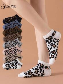 5/8/10 Pasang Kaos Kaki Pendek Motif Leopard Wanita, Kaos Kaki Kasual Berpotongan Rendah, Kaos Kaki Tipis Vintage Serbaguna untuk Pelajar Musim Semi/Panas, Kaos Kaki Pendek Tak Terlihat yang Dipersonalisasi - MultiWarna - View 1