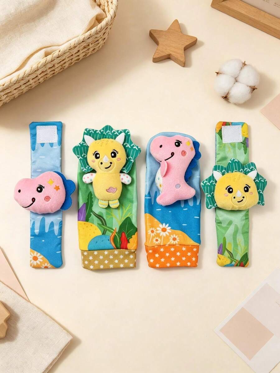 4pcs Baby Wrist Rattle Socks Toys, Newborn Socks Toys Ankle Discovery And Wrist Rattle Set, Soft Sensory Toys Suitable For Infants And Newborns, Halloween - Multicolor - View 1