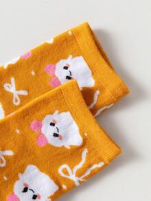 1/3 Pasang Kaos Kaki Wanita Setengah Betis Motif Hantu Lucu Halloween dengan Pita yang Dipersonalisasi - MultiWarna - View 2