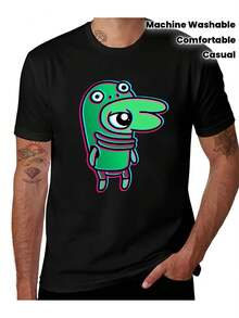 Lächeln Freund Herr Frosch Bliblie Charakter T-Shirt - süßes Gleb/Glep Frosch Design, lässiges Kurzarm Rundhals T-Shirt für S, ganzjährig bequem zu tragen, - Schwarz - Übersicht 3