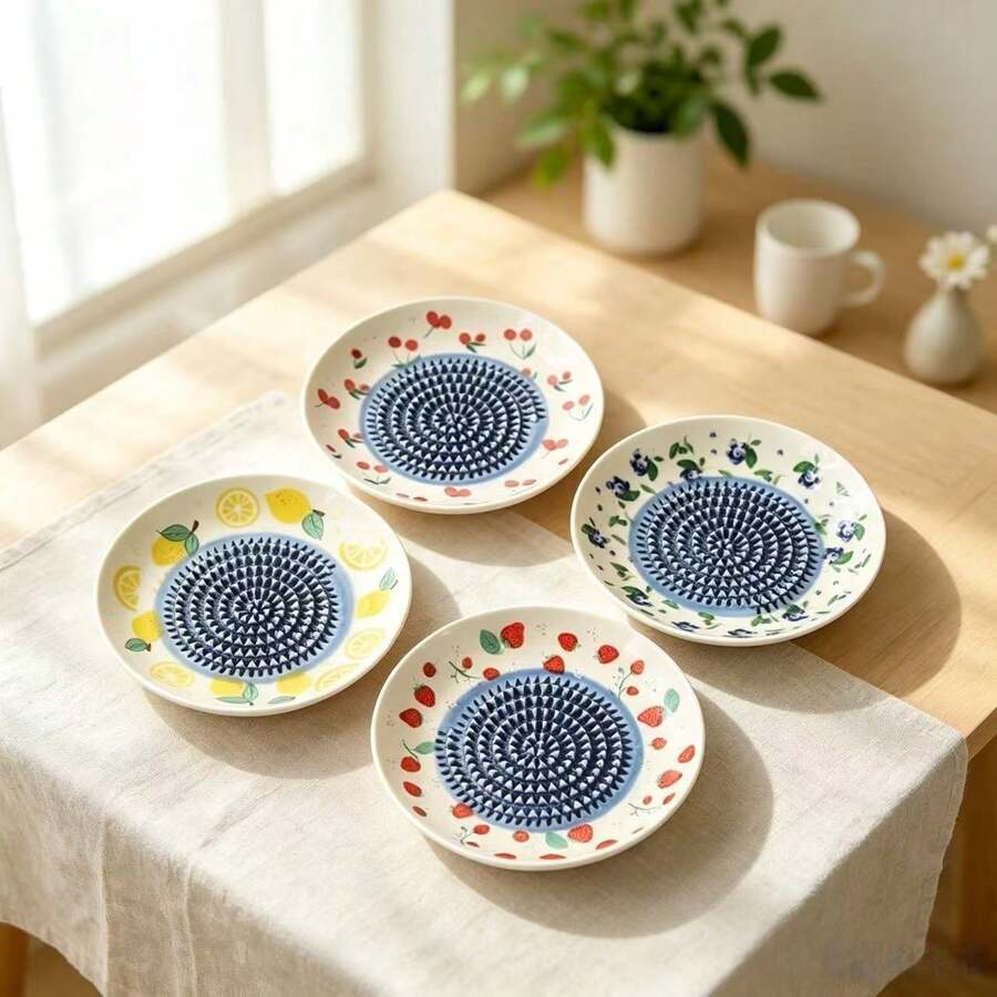 4件組 2入 4.9英吋陶瓷研磨盤，可高效研磨大蒜、薑、辣椒、水果與嬰兒食品，實用廚房工具，適合日常烹飪需求，易清洗收納，方便且可重複使用