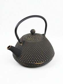 A Japanese-Style Cast Iron Teapot, Suitable For Brewing Tea Over A Fireplace, Perfect For Home Use As A Tea Set. It Features An Open Flame And A Handle, And Comes In Various Textured Designs. Sizes Range From 780-1200ml. - Gold-dot Hammered Iron Kettle (780ml) - View 4